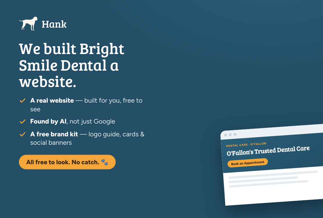 Hank postcard front: We built Bright Smile Dental a website